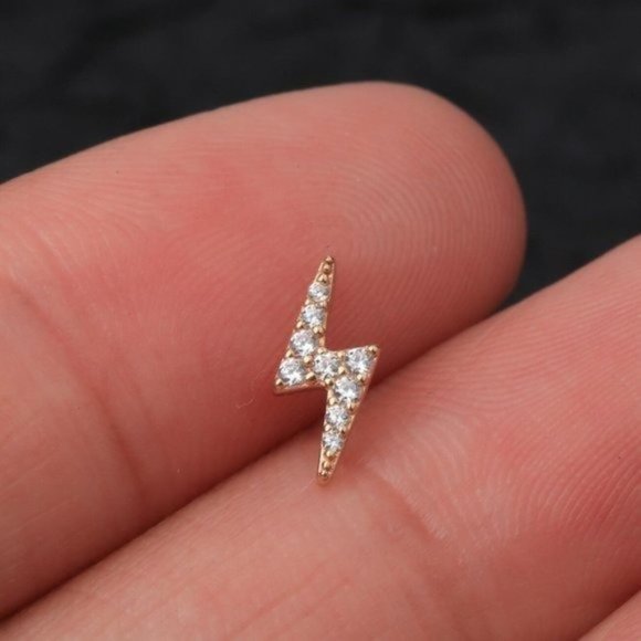 Dainty Diamond Lightening Bolt Stud Earring Screw in Tragus Hypoallergenic stud - Picture 4 of 4